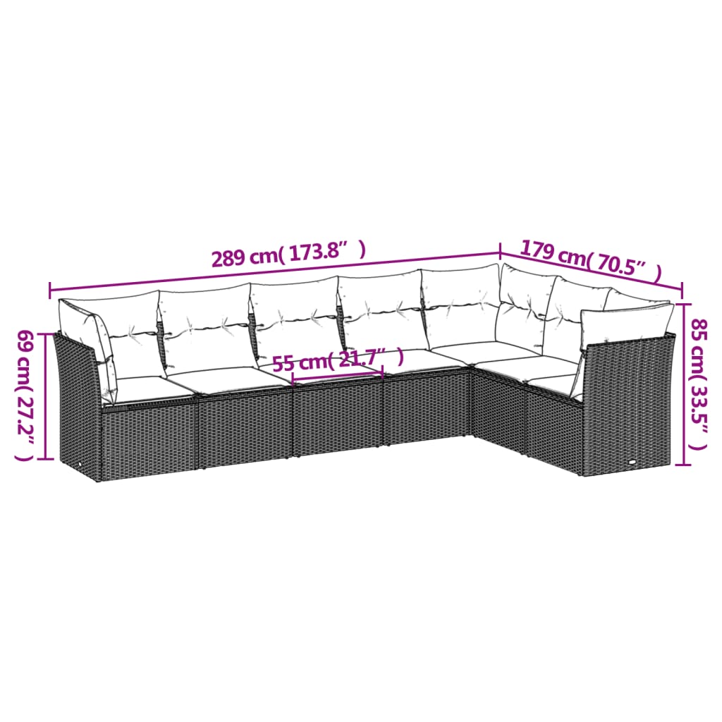 vidaXL Set de comedor de jardín 7 pzas y cojines ratán sintético negro