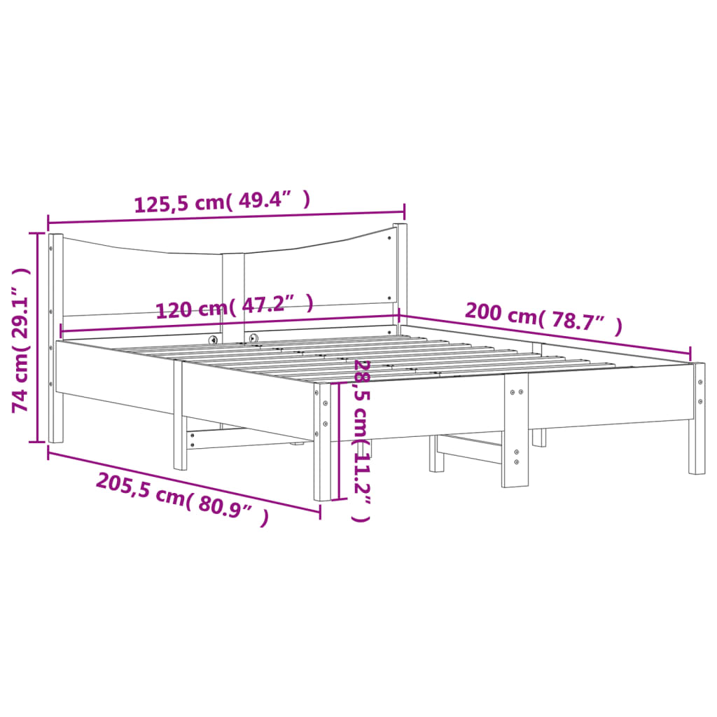 vidaXL Estructura de cama sin colchón madera de pino maciza 120x200 cm