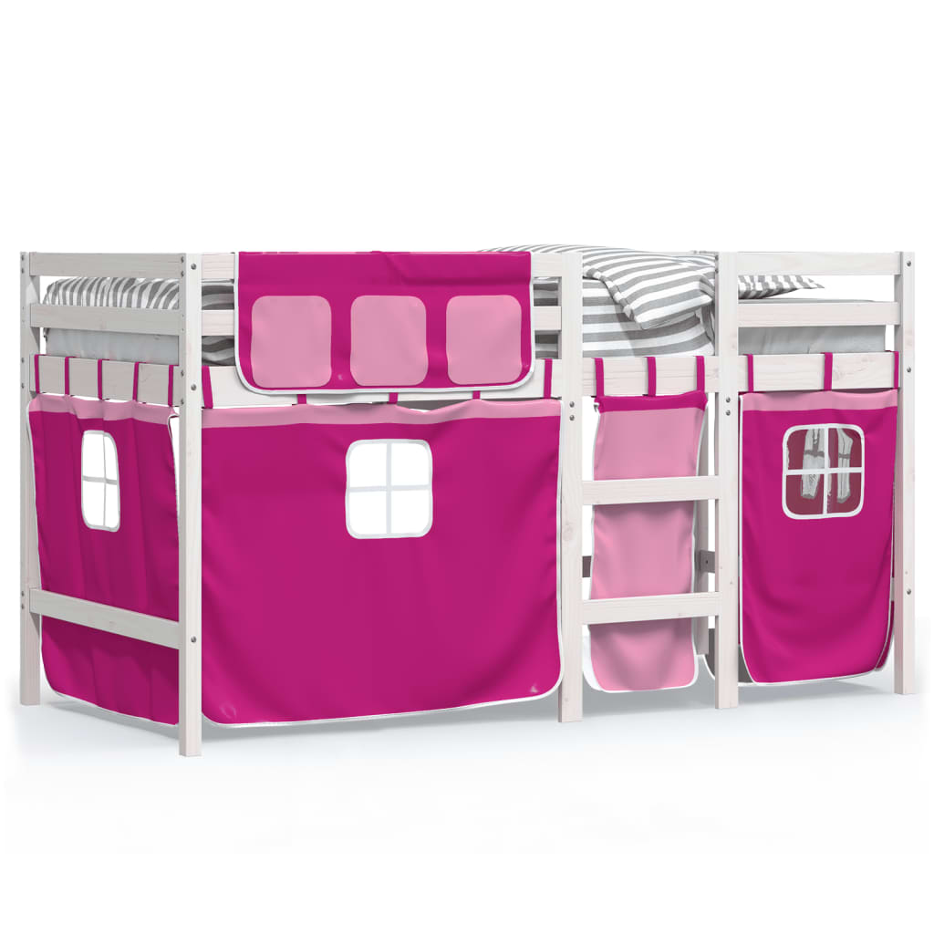 vidaXL Cama alta para niños con cortinas madera pino rosa 80x200 cm