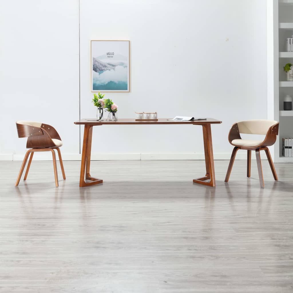 vidaXL Silla de comedor madera curvada y cuero sintético crema