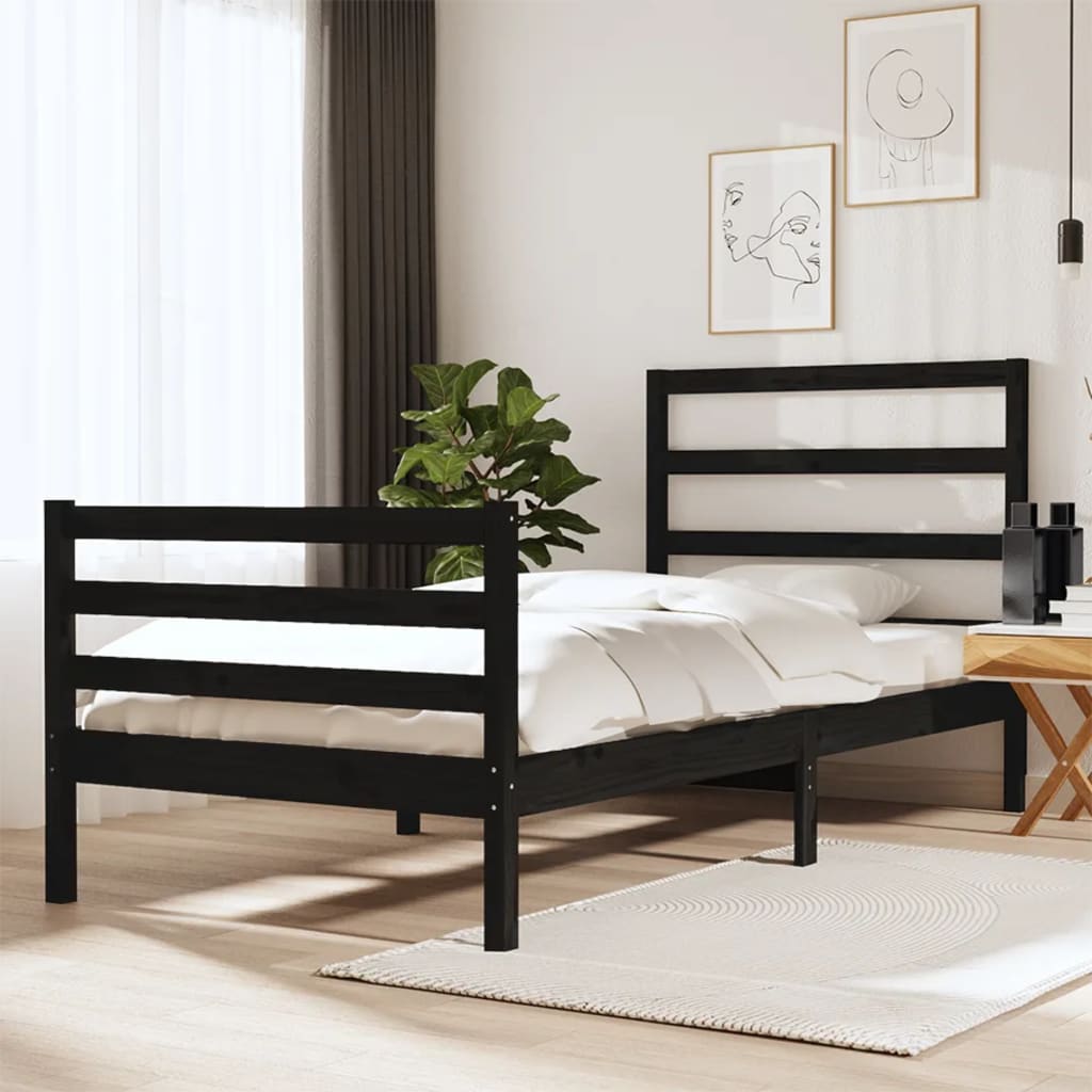 vidaXL Estructura de cama madera maciza de pino negro 75x190 cm