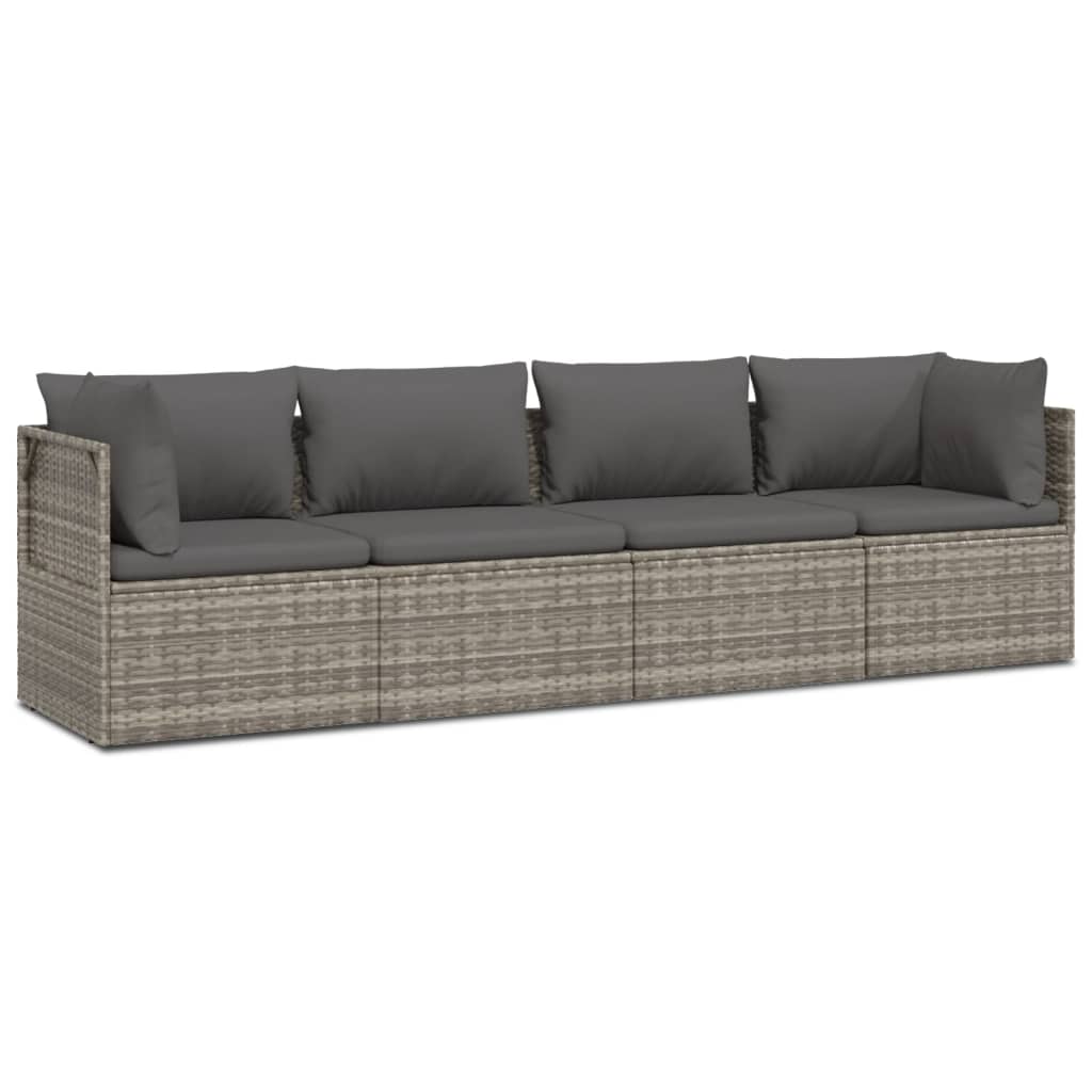 vidaXL Set de muebles de jardín 4 pzas y cojines ratán sintético gris