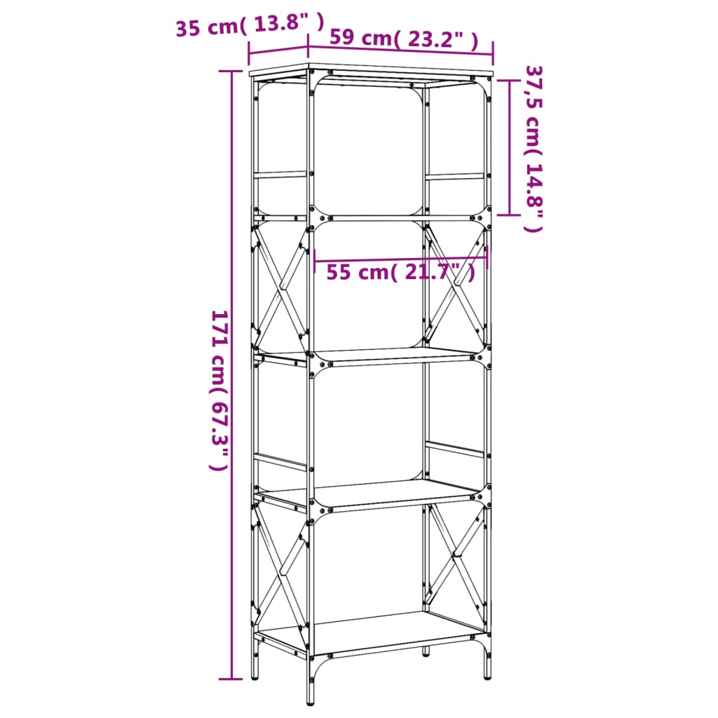 vidaXL Librería 5 estantes madera ingeniería roble marrón 59x35x171cm