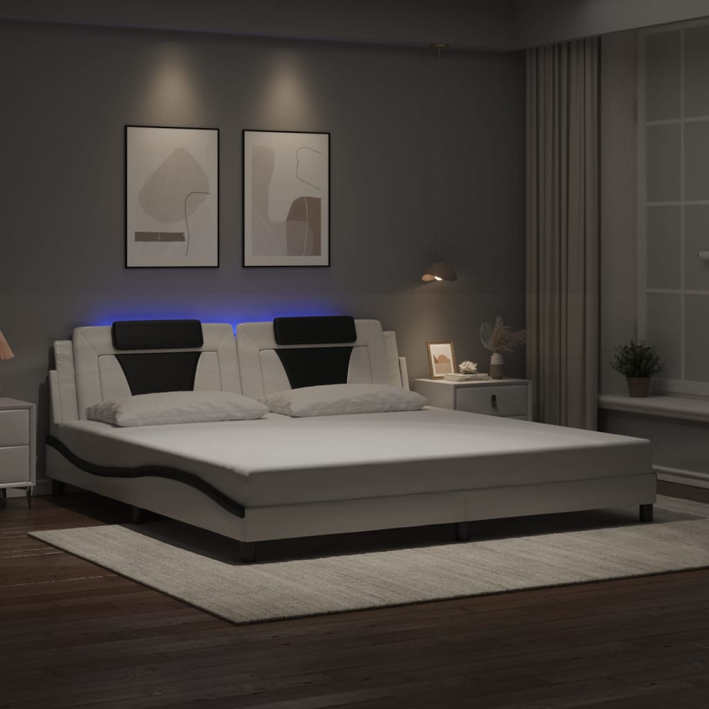 vidaXL Estructura cama con LED cuero sintético blanco negro 200x200 cm