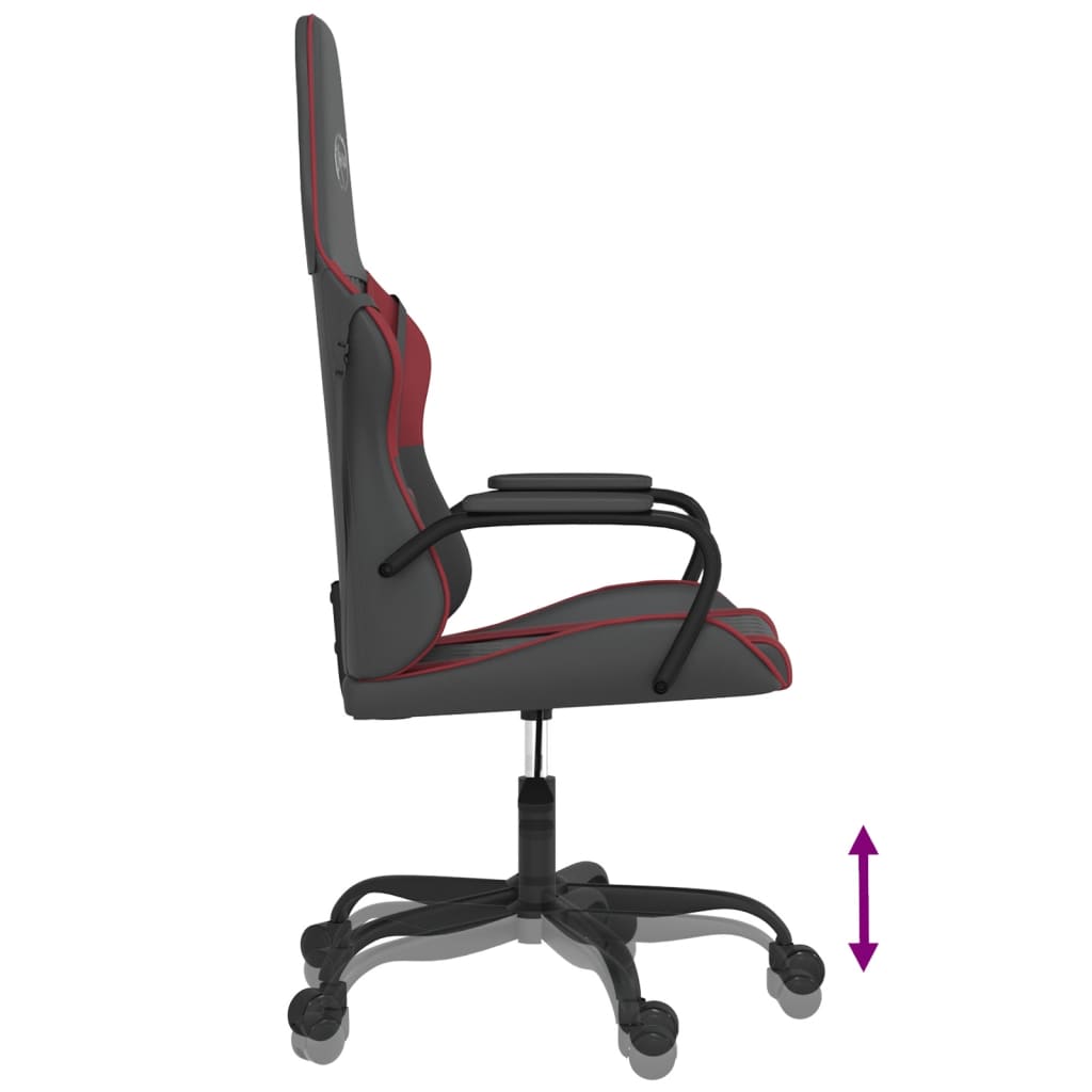 vidaXL Silla gaming de masaje cuero sintético negro y rojo vino tinto