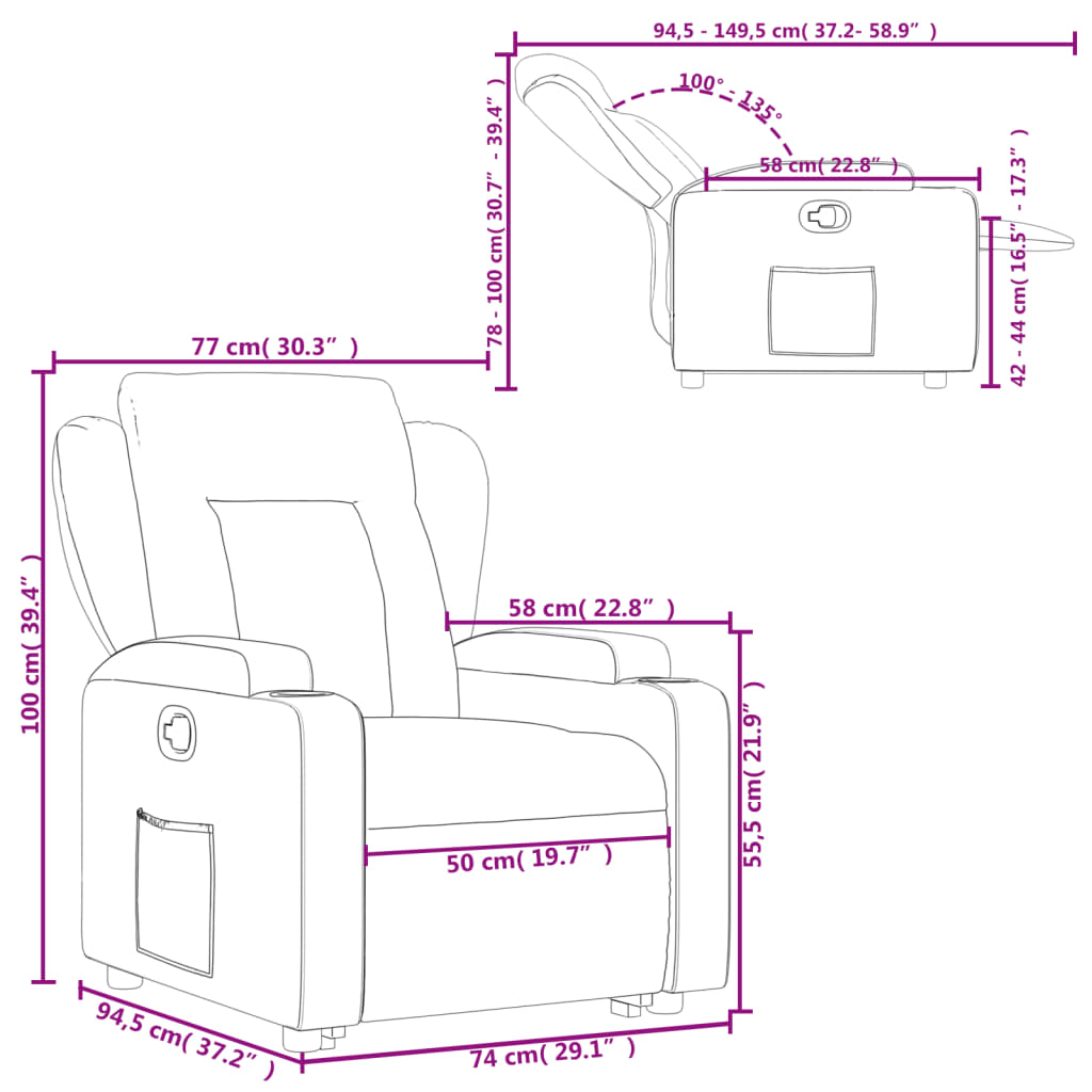 vidaXL Sillón reclinable elevable tela negro