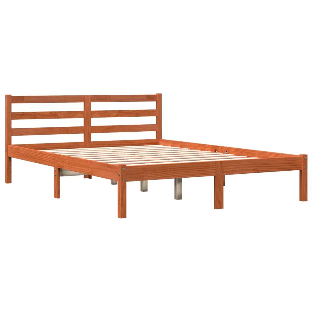 vidaXL Estructura de cama sin colchón madera maciza marrón 135x190 cm