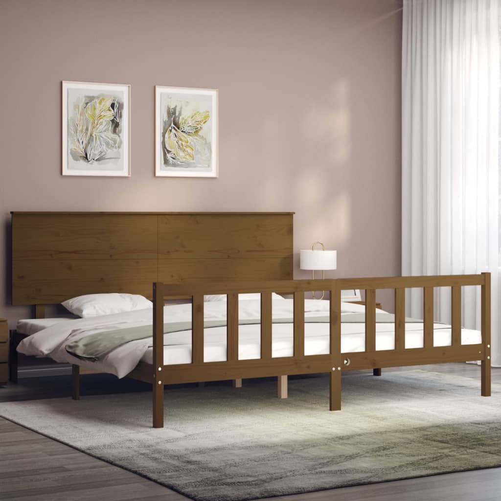 vidaXL Estructura cama y cabecero madera maciza marrón miel 200x200 cm