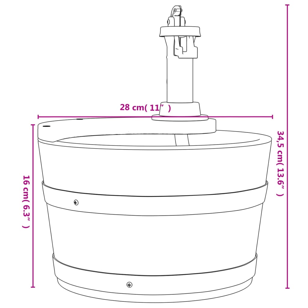 vidaXL Fuente de agua con bomba madera maciza de abeto 28x28x34,5 cm