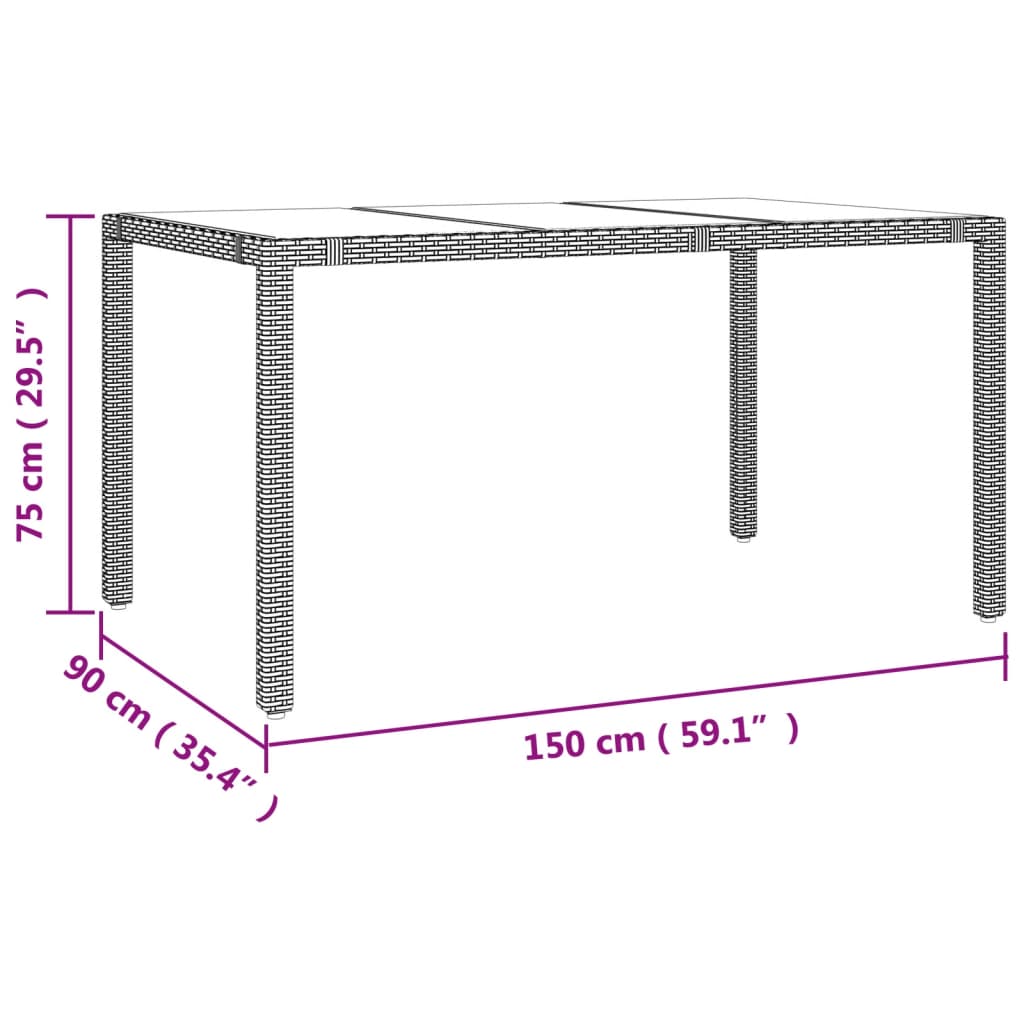 vidaXL Mesa de jardín ratán beige y superficie de vidrio templado