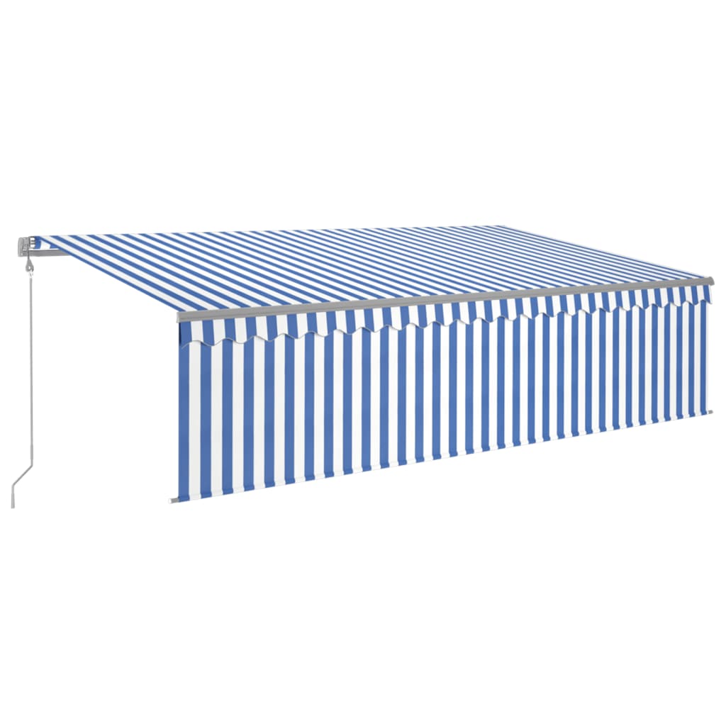 vidaXL Toldo automático persiana LED sensor viento azul blanco 5x3 m