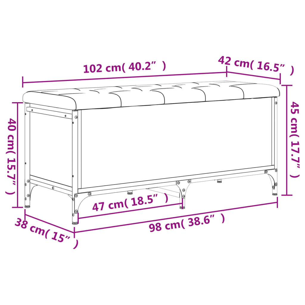 vidaXL Banco con almacenaje madera ingeniería gris Sonoma 102x42x45 cm