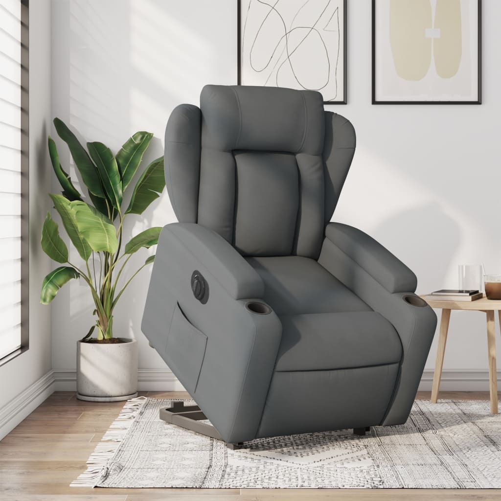 vidaXL Sillón eléctrico reclinable elevable de tela gris oscuro