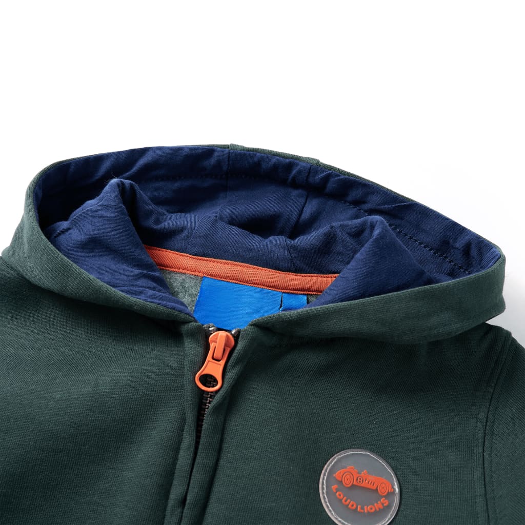 Sudadera infantil con capucha y cremallera verde oscuro 104