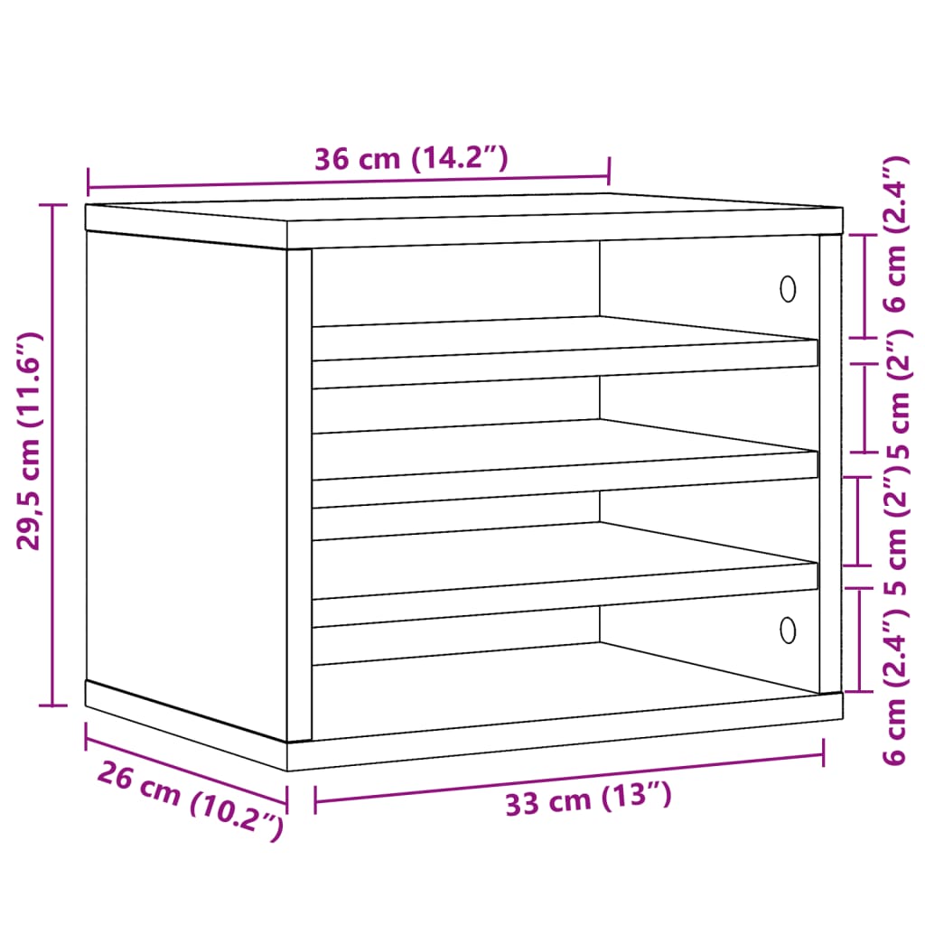 vidaXL Organizador escritorio madera ingeniería hormigón 36x26x29,5 cm