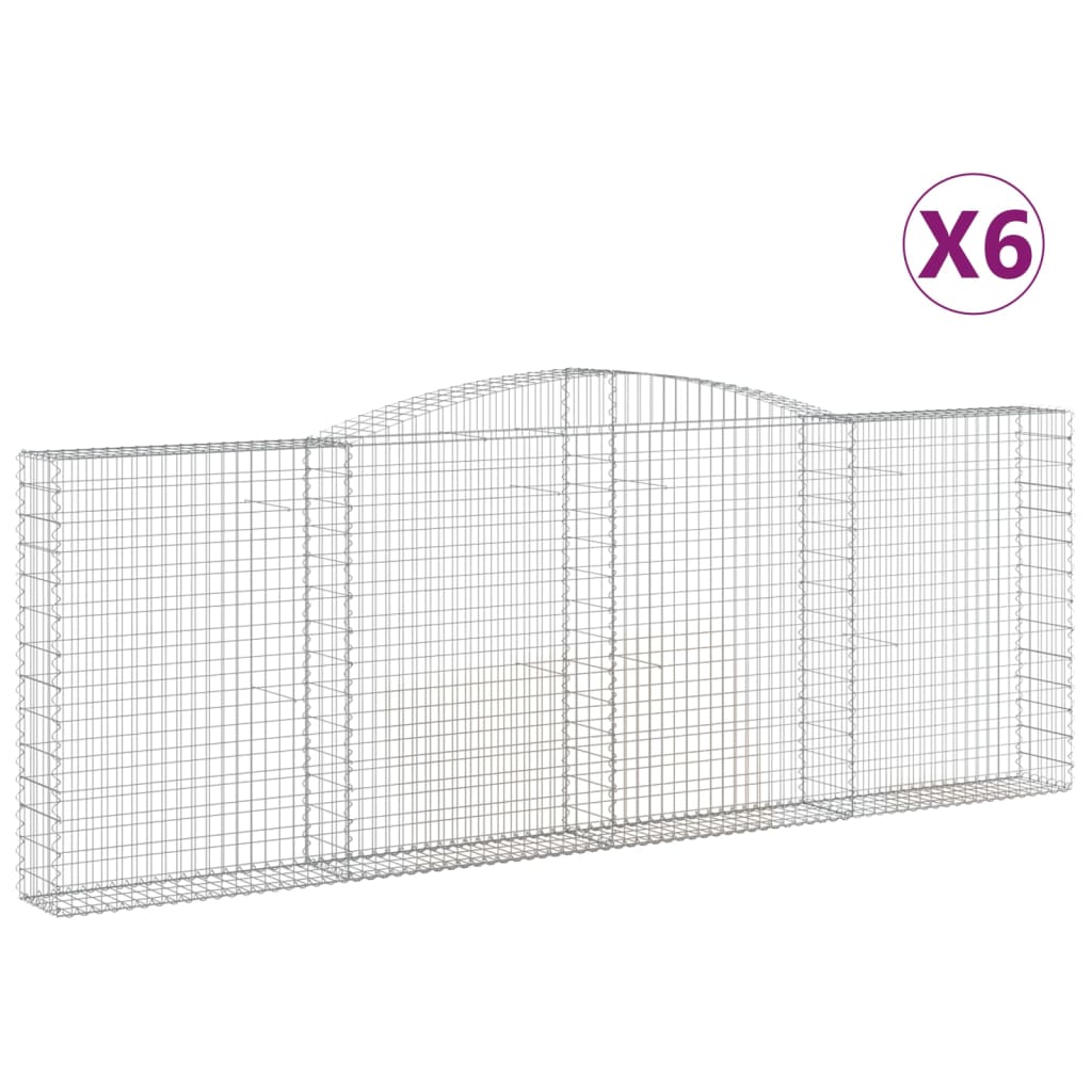 vidaXL Cestas gaviones 6 uds forma de arco hierro 400x30x140/160 cm