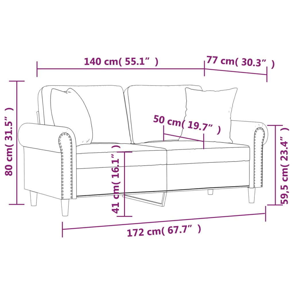 vidaXL Sofá de 2 plazas con cojines terciopelo marrón 140 cm