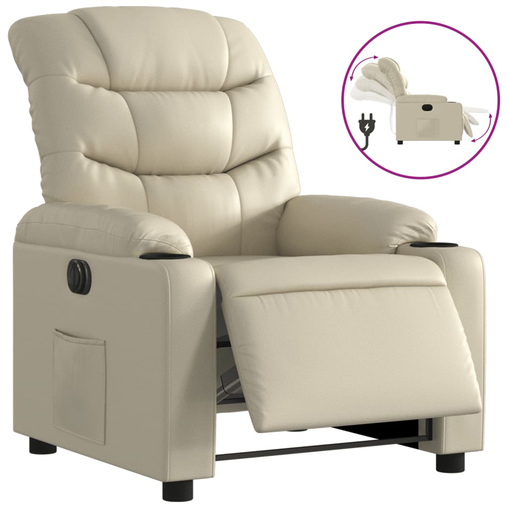 vidaXL Sillón reclinable eléctrico de cuero sintético crema