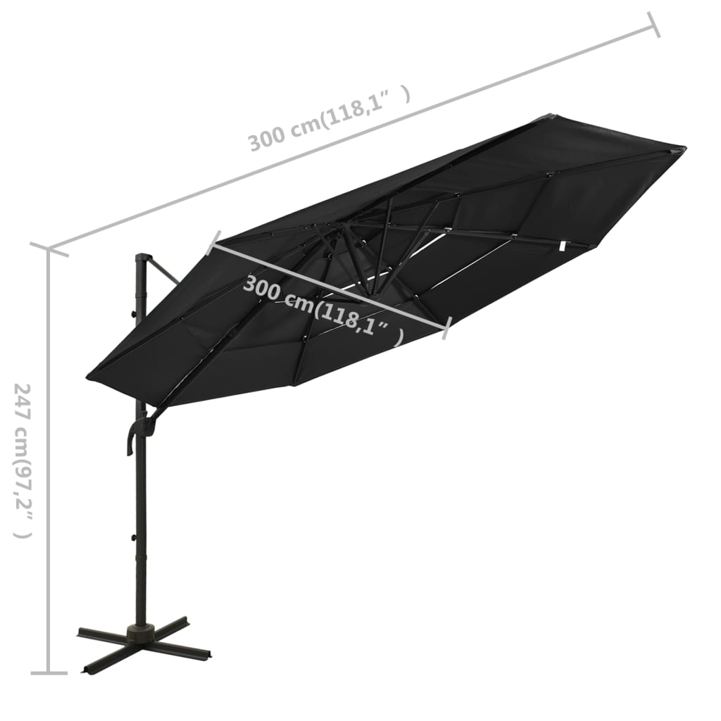 vidaXL Sombrilla jardín de 4 niveles con palo de aluminio negro 3x3 cm