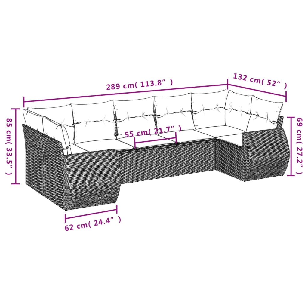 vidaXL Set de comedor de jardín 7 pzas y cojines ratán sintético negro