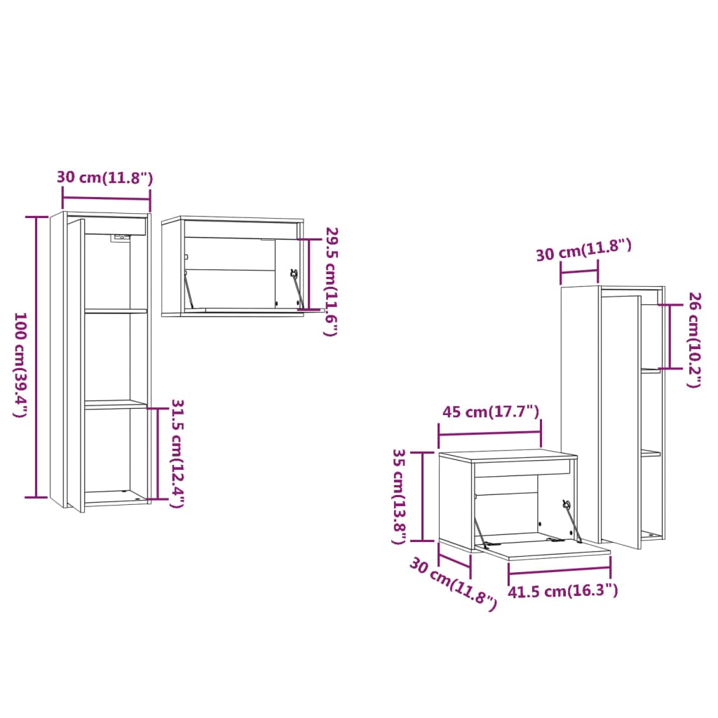 vidaXL Muebles para TV 4 piezas madera maciza de pino negro