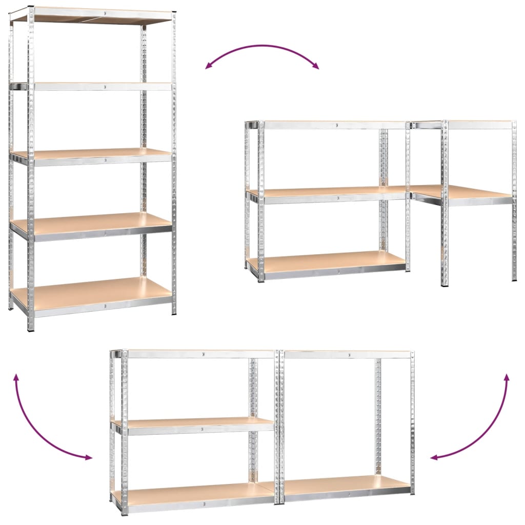 vidaXL Estantería 5 niveles 4 uds acero madera contrachapada plateado