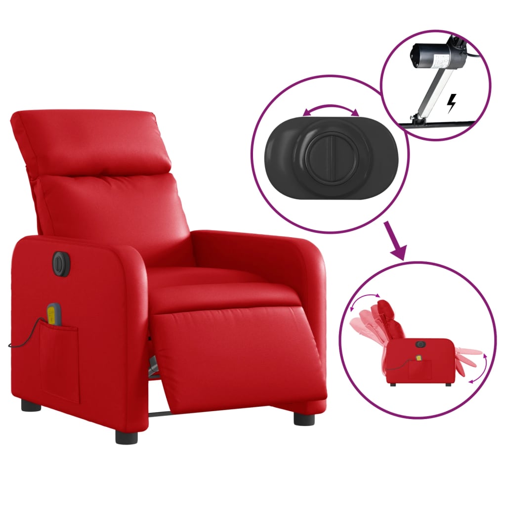 vidaXL Sillón de masaje reclinable eléctrico de cuero artificial rojo