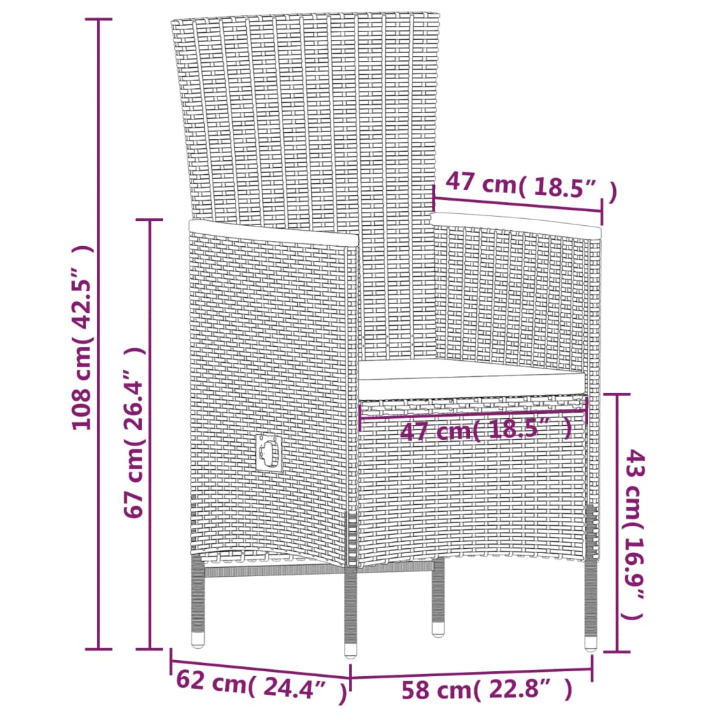 vidaXL Juego de comedor de jardín 7 piezas con cojines negro