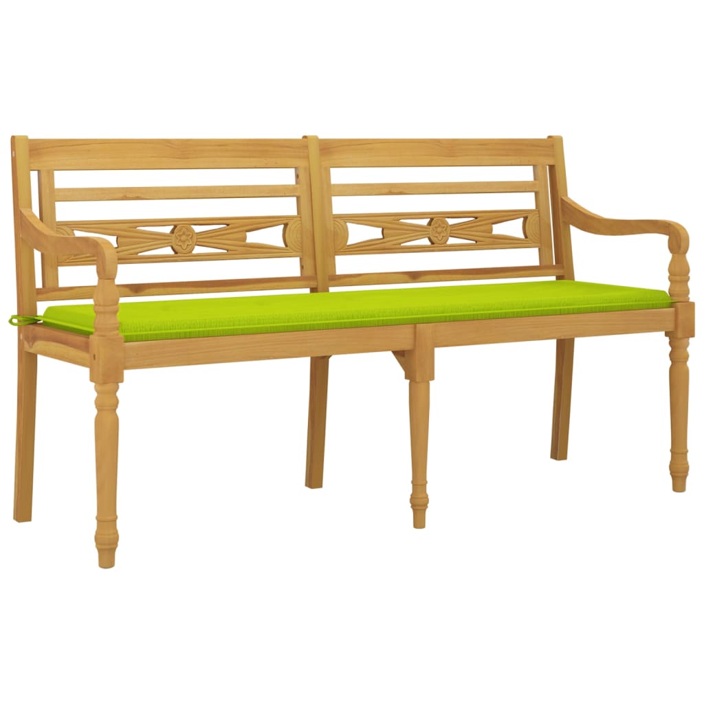 vidaXL Banco Batavia con cojín verde brillo madera maciza teca 150 cm