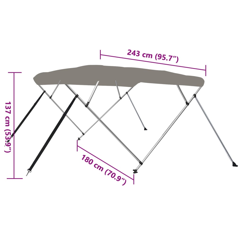 vidaXL Toldo bimini de 4 arcos gris 243x180x137 cm