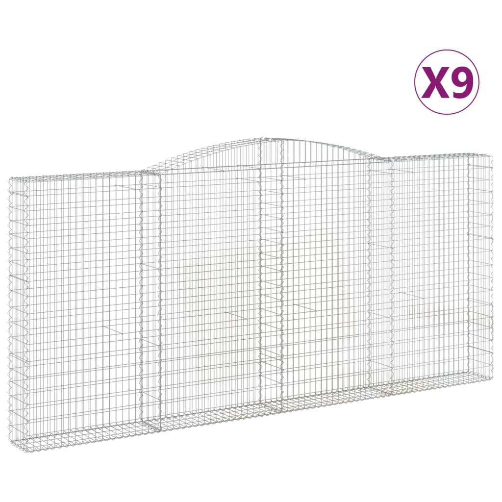 vidaXL Cestas de gaviones 9 uds forma de arco hierro 400x30x180/200 cm