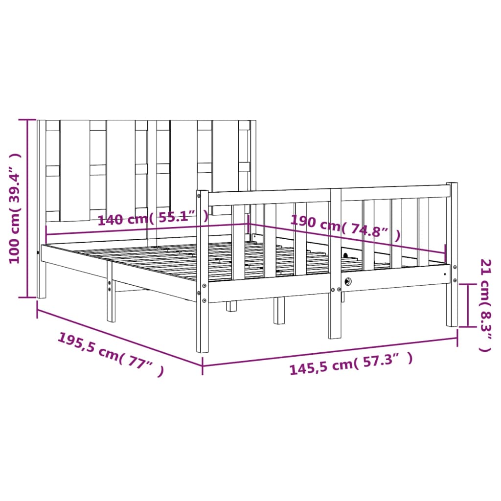 vidaXL Estructura de cama con cabecero madera maciza blanco 140x190 cm