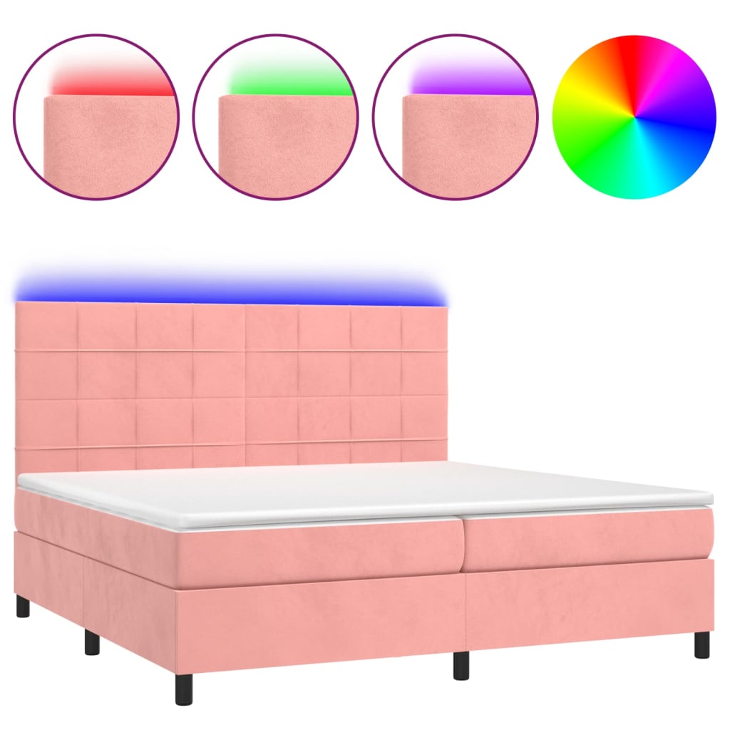 vidaXL Cama box spring colchón y LED terciopelo rosa 200x200 cm