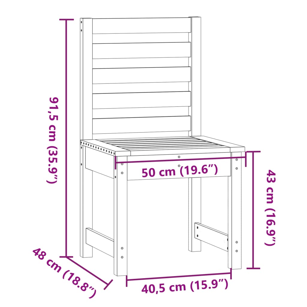 vidaXL Sillas de jardín 2 uds madera maciza pino negro 50x48x91,5 cm