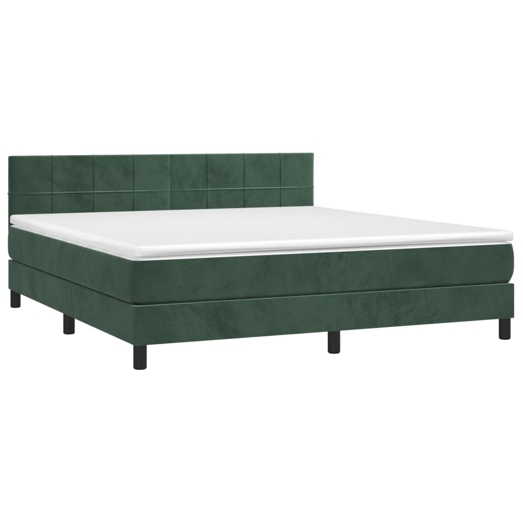 vidaXL Cama box spring colchón y LED terciopelo verde oscuro 160x200cm