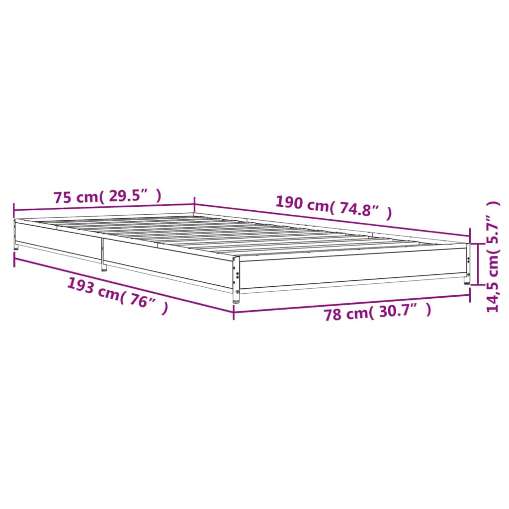 vidaXL Estructura cama madera ingeniería metal roble Sonoma 75x190 cm