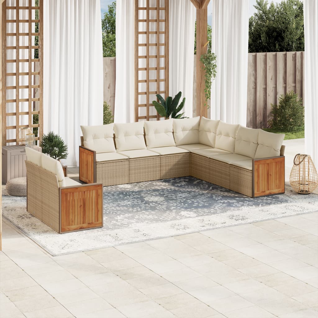 vidaXL Set de sofás de jardín 9 pzas con cojines ratán sintético beige