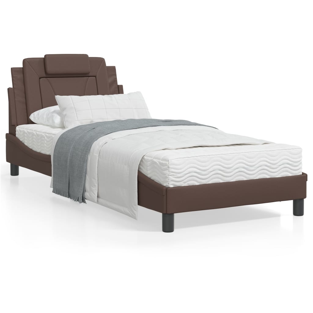 vidaXL Cama con colchón cuero sintético marrón 80x200 cm