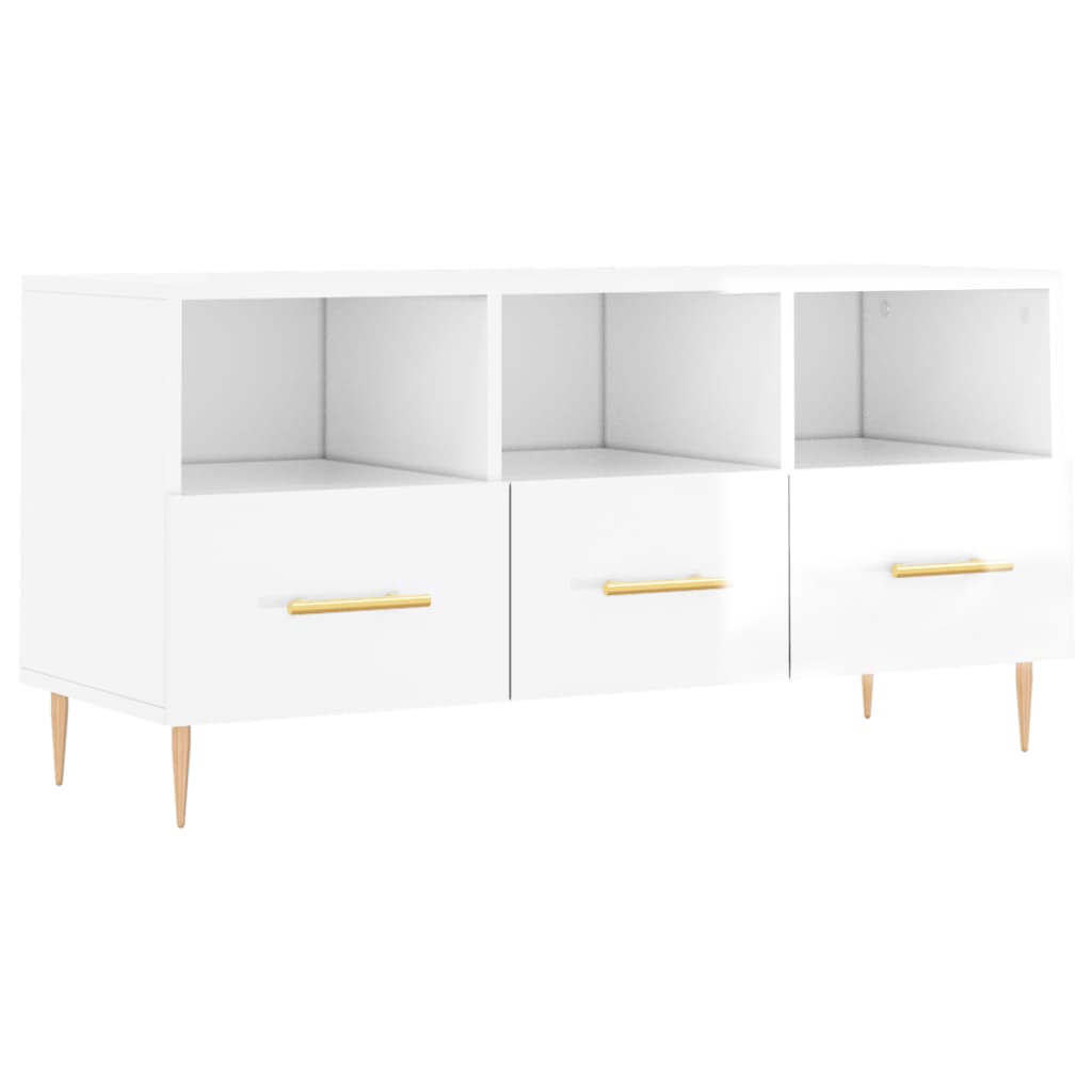 vidaXL Mueble de TV madera contrachapada blanco brillo 102x36x50 cm