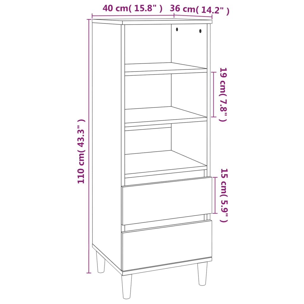 vidaXL Aparador alto madera contrachapada gris hormigón 40x36x110 cm