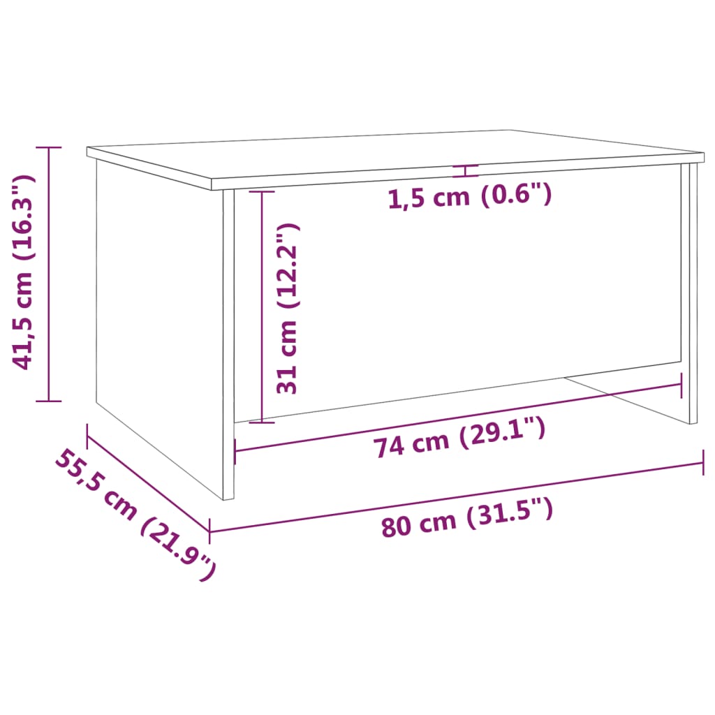 vidaXL Mesa de centro madera ingeniería blanco brillo 80x55,5x41,5 cm