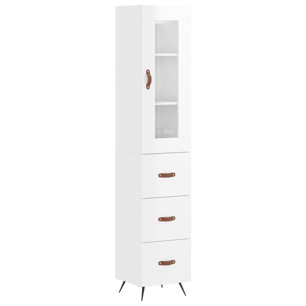 vidaXL Aparador alto madera contrachapada blanco brillo 34,5x34x180 cm