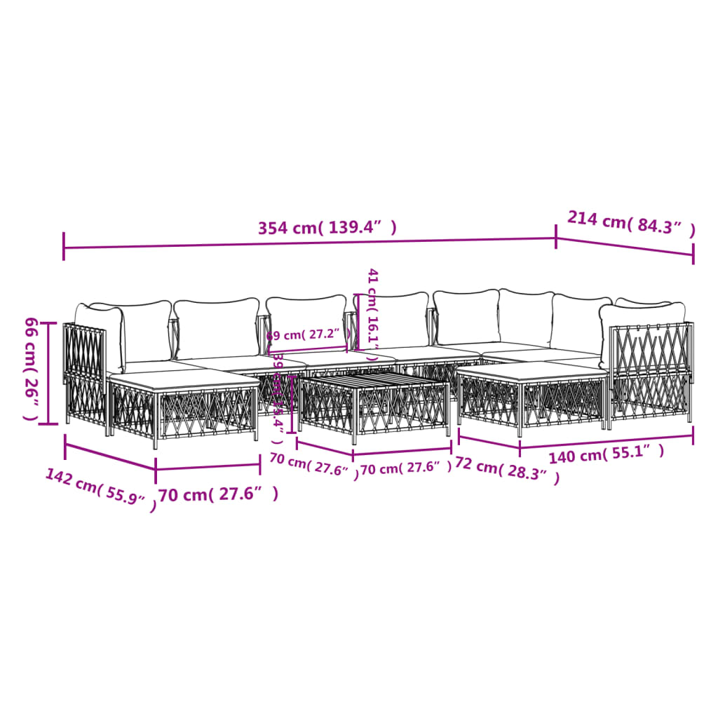 vidaXL Juego muebles de jardín 10 pzas y cojines acero gris antracita