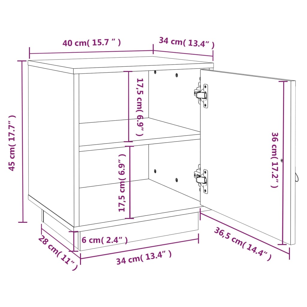 vidaXL Mesita de noche madera maciza de pino blanca 40x34x45 cm