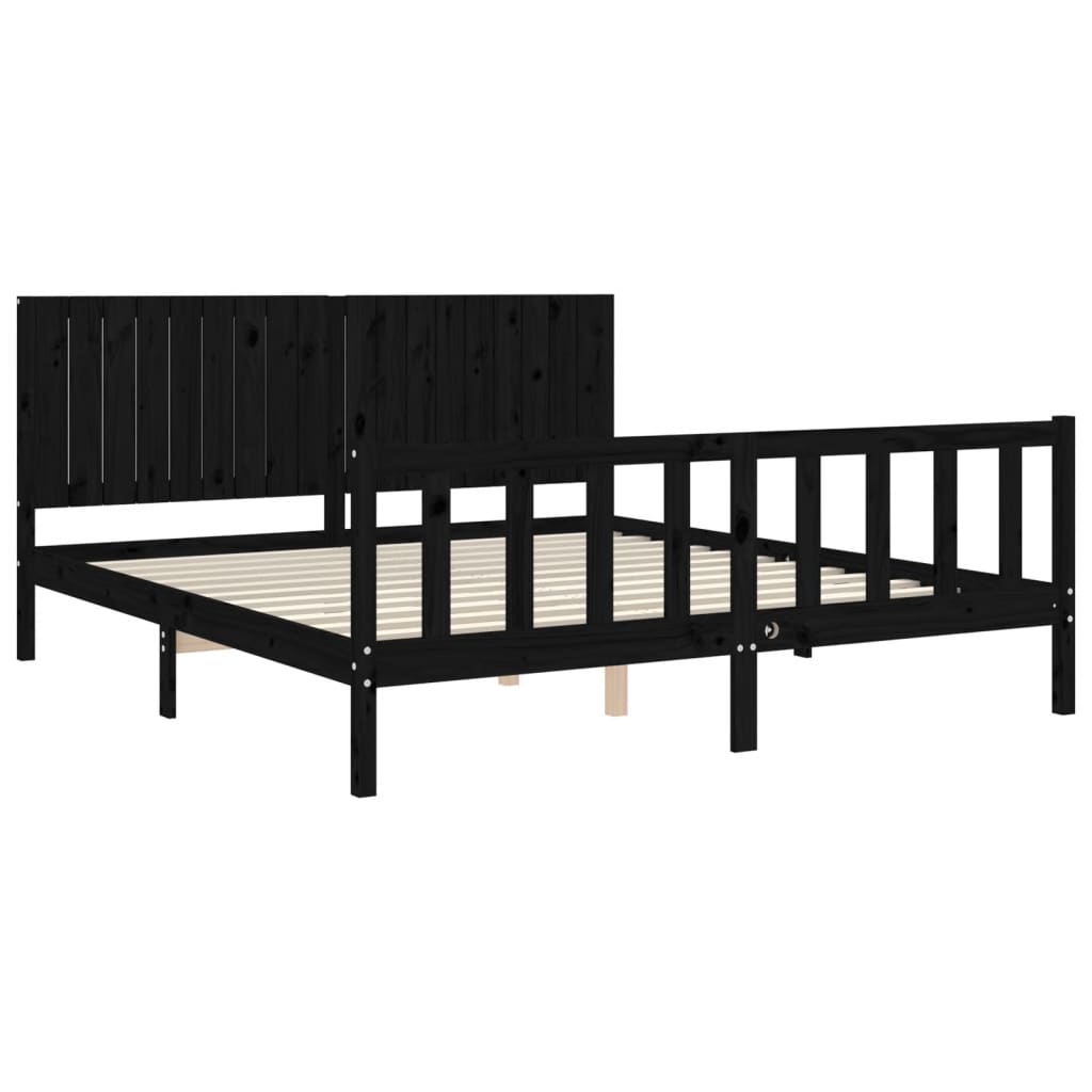 vidaXL Estructura cama de matrimonio con cabecero madera maciza negro