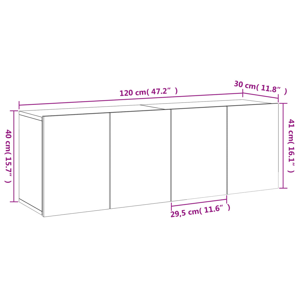 vidaXL Muebles para TV de pared 2 unidades roble Sonoma 60x30x41 cm