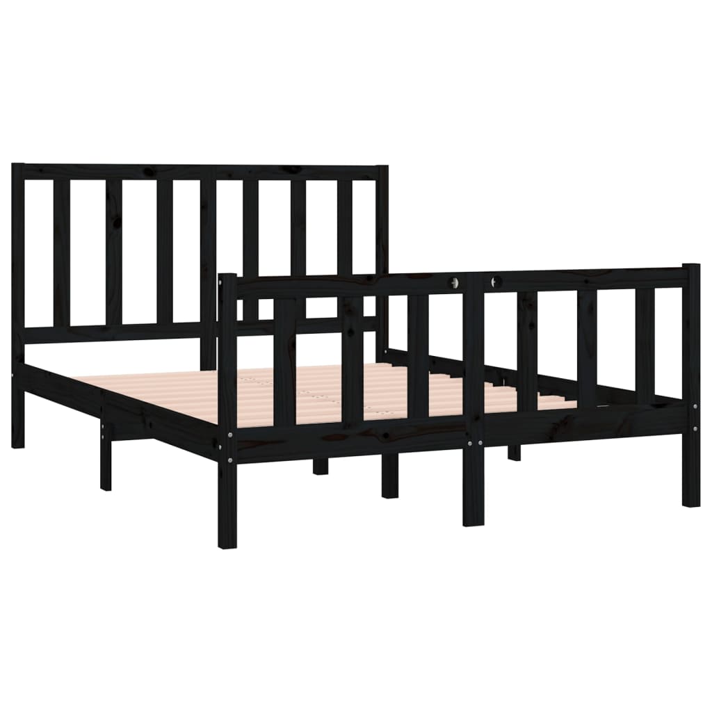 vidaXL Estructura de cama doble madera maciza negra 135x190 cm