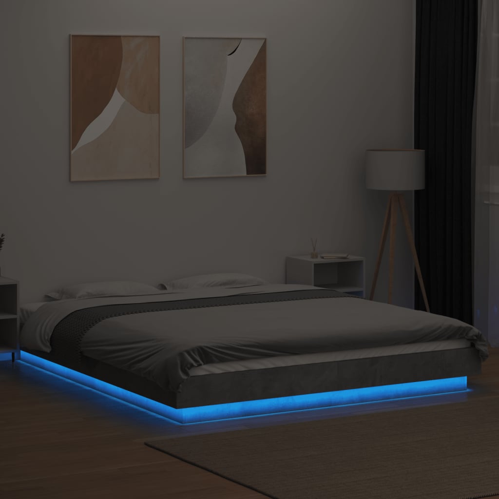 vidaXL Estructura cama con luces LED madera gris hormigón 160x200 cm
