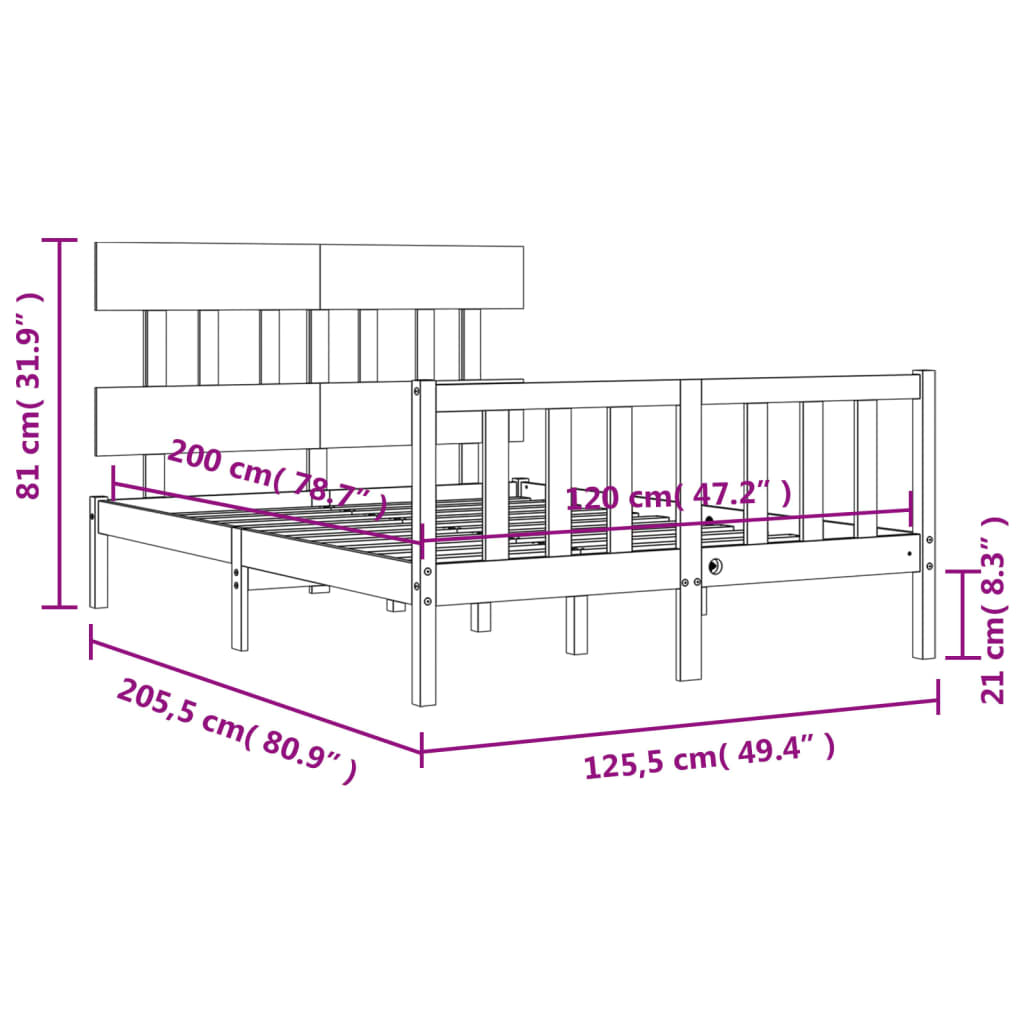 vidaXL Estructura de cama con cabecero madera maciza blanco 120x200 cm