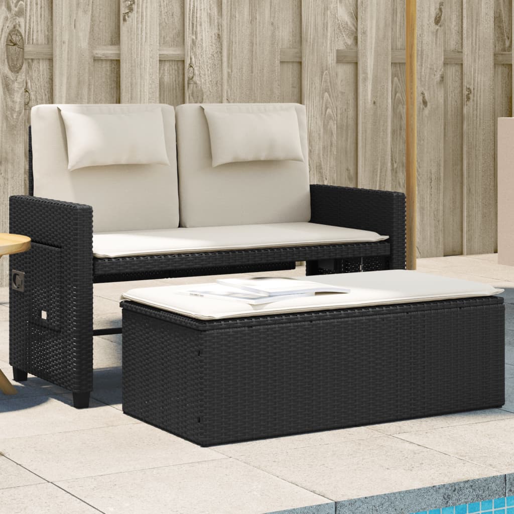 vidaXL Sillón reclinable de jardín con cojines ratán sintético negro